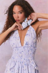 Deanna Fragrance Print Halter Mini Dress-WHISPER BLUE