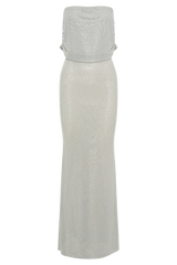 Arna Off Shoulder Diamante Maxi Dress - Silver