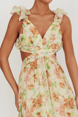 Madara Lace-Up Back Floral Maxi Dress Orange