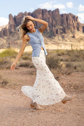 Floral Echo Ivory and Pink Knit Maxi Skirt