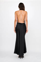 Italia Azure Halterneck Pearl Back Maxi Dress Black