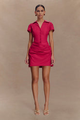 Tarryn Collared Cotton Mini Dress - Dragonfruit