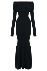 Georgiana Off Shoulder Knit Midi Dress - Black