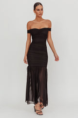La Salle Off Shoulder Mesh Maxi Dress Black