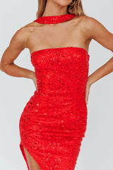 Rian Neck Strap Sequin Midi Dress Red