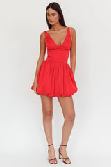 Eye Catching Balloon Skirt Mini Dress Red