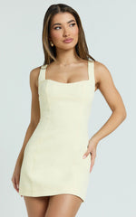 Aretha Mini Dress Corset Panel Dress in Lemon