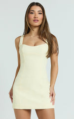 Aretha Mini Dress Corset Panel Dress in Lemon
