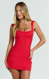 Aretha Mini Dress Corset Panel Dress in Red