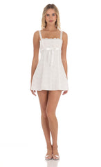 Ribbon Embroidered Floral Dress in White