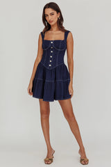 Deep Dive Square Neck Mini Dress Indigo
