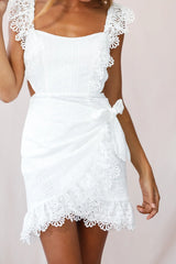 Sonnet Lace Trim Wrap Front Dress White