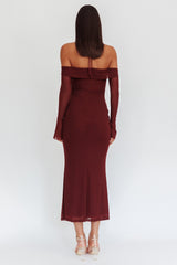 Numbers Game Off-Shoulder Halter Maxi Dress Chocolate