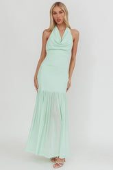 Kailyn Cowl Neck Sheer Hem Maxi Dress Mint