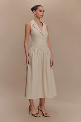 Valery Linen Midi Collar Dress - Natural