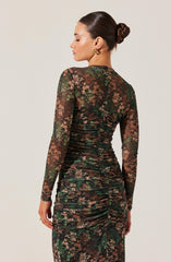 Mesh Sweetheart Ruched Maxi Dress