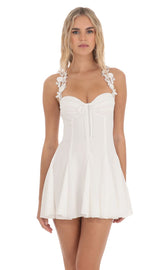 Floral Strap Fit and Flare Dress in White