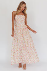 Daisy Day Basque Waist Maxi Dress Floral Pink