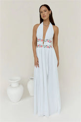 Maldives Garden Halter Maxi Dress White