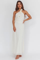 Petronilla Rosette Halterneck Maxi Dress Eggshell