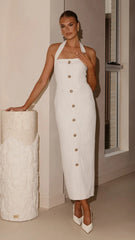 Tierra Button Midi Dress - White