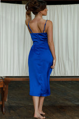 Leonie U-Neckline Split Midi Dress Blue