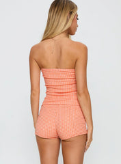 People Pleaser Strapless Set Orange Check