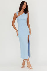 Daleela Asymmetric Neckline Maxi Dress Blue