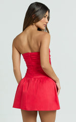 Donatella Mini Dress Strapless Drop Waist Dress in Red