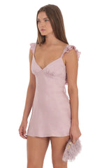 Satin Floral Open Back Slip Dress in Lilac