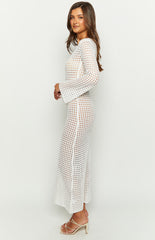 Destinations White Crochet Long Sleeve Maxi Dress