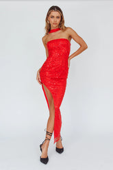 Rian Neck Strap Sequin Midi Dress Red