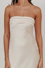 Kona Strapless Pleated Bust Satin Maxi Dress Champagne