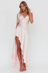 Aquila Tied Shoulder High-Low Hem Dress Blush