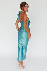 NY Moment Wide Ruffle Shoulder Dress Forest Green