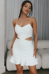 Stop The Press Cut-Out Waist Mini Dress White