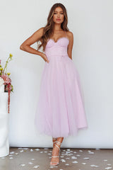 Smitten Sweetheart Neckline Chiffon Midi Dress Orchid