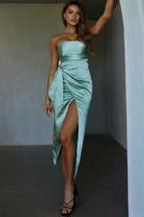 Gianna Strapless Waist Tie Midi Dress Pistachio