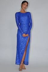 Le Monde Long Sleeve Sequin Maxi Dress Navy