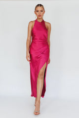 Sonoma Halterneck Faux Wrap Twist Back Maxi Dress Fuchsia