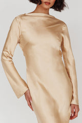 Lavera Open Back Long Sleeve Dress Beige