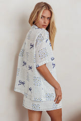 Ithaca Wrap Mini Skirt Bow Print Blue