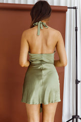 Hearts On Fire Halterneck Wrap Front Mini Dress Olive