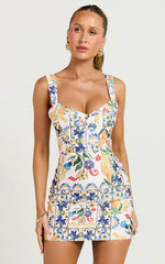 Janice Mini Dress Square Neckline Dress in Positano Print