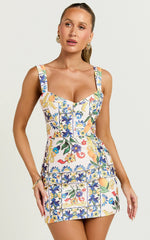 Janice Mini Dress Square Neckline Dress in Positano Print