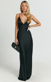 Quincy Maxi Dress Satin Slip Dress in Black