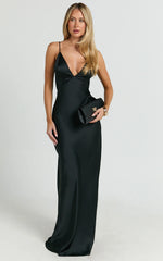Quincy Maxi Dress Satin Slip Dress in Black