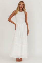 Smith Shirred Bodice Midi Dress White