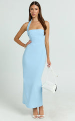 Salome Midi Dress Halter Neck Column Dress in Blue
