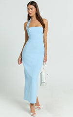 Salome Midi Dress Halter Neck Column Dress in Blue